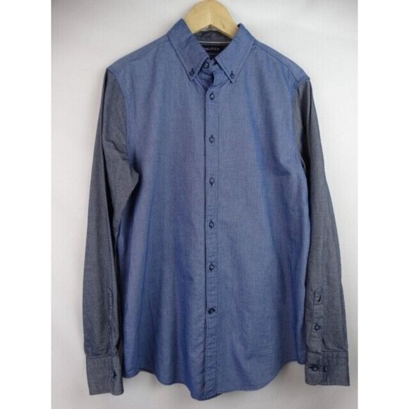 Nautica Men's Shirt Size Medium Blue Slim Fit Long Sleeve Button Down Top - Picture 1 of 9